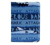 VAPOKF Dangerous Shark on Ocean Passport Holder Travel Wallet Leather Card Case Cover, 11.5x16.5cm