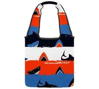 VAPOKF Dangerous Sharks in Stripes Canvas Tote Bags, Women's Shoulder Handbags, Large Reusable Carry Bag Shoulder Bag for School Work Office Travel Shopping Casual