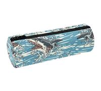 VAPOKF Dangerous Sharks on Waves Ocean Pencil Cases, PU Leather Pen Bag Student Stationery Organiser Bag Makeup Pouch for Women Girls Boys Kids School Office Supplies