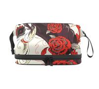 VAPOKF Day of The Dead Horse Cosmetic Bag for Women and Girls, Travel Toiletry Bag Makeup Handy Pouch Organizer Bag with Brush Compartment
