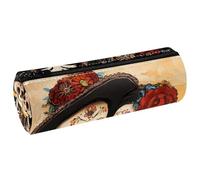 VAPOKF Day of The Dead Skull Skeleton Couple Print Pencil Cases, PU Leather Pen Bag Student Stationery Organiser Bag Makeup Pouch for Women Girls Boys Kids School Office Supplies