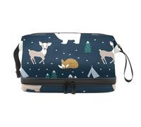 VAPOKF Dear Beer Fox Tree Pattern Cosmetic Bag for Women and Girls, Travel Toiletry Bag Makeup Handy Pouch Organizer Bag with Brush Compartment