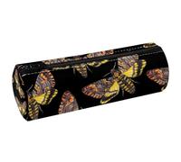 VAPOKF Death's-Head Moth Pattern Leather Barrel Pen Pencil Case Coin Purse Cosmetic Makeup Bag for Student Stationery School Office Storage