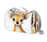 VAPOKF Deer Flower Picnic Blanket Waterproof, Extra Large Picnic Mat 150 X 145 cm, Camping Beach Blanket Washable Foldable, Camping Accessories for Outdoor Activities