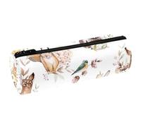 VAPOKF Deer Fox Squirrel Hare Hedgehog Forest Animal Pencil Cases, PU Leather Pen Bag Student Stationery Organiser Bag Makeup Pouch for Women Girls Boys Kids School Office Supplies