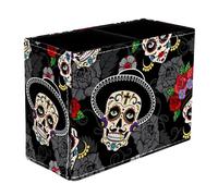 VAPOKF Dia de Los Muertos Day of the Dead Sugar Skulls Pen Holder for Desk, 2 Compartments Pen Pot Pencil Holders Makeup Brushes Storage Desktop Stationary Supplies Organiser for Home Office