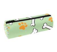 VAPOKF Dog Bones and Pawprints Leather Barrel Pen Pencil Case Coin Purse Cosmetic Makeup Bag for Student Stationery School Office Storage