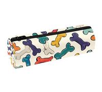 VAPOKF Dog Bones Colorful PU Leather Barrel Pen Pencil Case Coin Purse Cosmetic Makeup Bag for Student Stationery School Office Storage