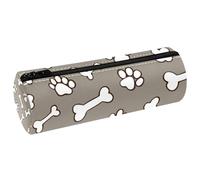 VAPOKF Dog Bones Pawprints on Grey Leather Barrel Pen Pencil Case Coin Purse Cosmetic Makeup Bag for Student Stationery School Office Storage