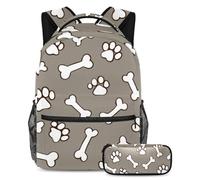VAPOKF Dog Bones Pawprints on Grey School Bag Set for Teen Girls Boys Kids, Student Bookbag Backpack Rucksack with Pencil Case for Primary Secondary Junior High School