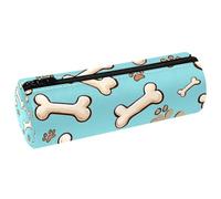 VAPOKF Dog Pawprints and Bones Leather Barrel Pen Pencil Case Coin Purse Cosmetic Makeup Bag for Student Stationery School Office Storage