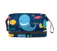 VAPOKF Dolphin Narwhal Octopus Cute Monsters of The Deep Cosmetic Bag for Women and Girls, Travel Toiletry Bag Makeup Handy Pouch Organizer Bag with Brush Compartment