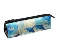 VAPOKF Dolphin Under the Blue Sea Triangle Pen Bag Pencil Case, Student Stationery Pouch for School Office Supplies