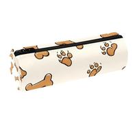 VAPOKF Doodle Dog Bones and Paw Leather Barrel Pen Pencil Case Coin Purse Cosmetic Makeup Bag for Student Stationery School Office Storage