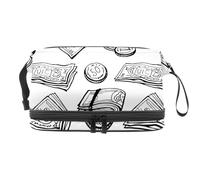 VAPOKF Doodle Money Dollars Pattern Cosmetic Bag for Women and Girls, Travel Toiletry Bag Makeup Handy Pouch Organizer Bag with Brush Compartment