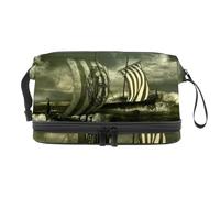 VAPOKF Dragon Boat Suffering Storm Cosmetic Bag for Women and Girls, Travel Toiletry Bag Makeup Handy Pouch Organizer Bag with Brush Compartment