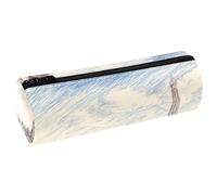 VAPOKF Drawing Blue Sky Eiffer Tower Seine Leather Barrel Pen Pencil Case Coin Purse Cosmetic Makeup Bag for Student Stationery School Office Storage