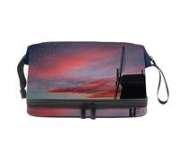 VAPOKF Dutch Windmill at Sunset Cosmetic Bag for Women and Girls, Travel Toiletry Bag Makeup Handy Pouch Organizer Bag with Brush Compartment