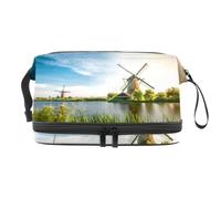 VAPOKF Dutch Windmill Cosmetic Bag for Women and Girls, Travel Toiletry Bag Makeup Handy Pouch Organizer Bag with Brush Compartment