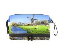 VAPOKF Dutch Windmill with Lambs Cosmetic Bag for Women and Girls, Travel Toiletry Bag Makeup Handy Pouch Organizer Bag with Brush Compartment