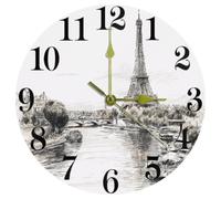 VAPOKF Eiffel Tower and the River Seine Wall Clock, Silent Non Ticking Quartz Battery Operated Round Wall Clocks Home/Kitchen/Office/School Clock