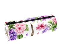 VAPOKF Eiffel Tower Lavender Lilacs Print Pencil Cases, PU Leather Pen Bag Student Stationery Organiser Bag Makeup Pouch for Women Girls Boys Kids School Office Supplies