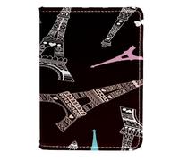 VAPOKF Eiffel Tower Pattern on Black Passport Holder Travel Wallet Leather Card Case Cover, 11.5x16.5cm