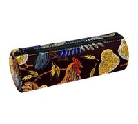 VAPOKF Embroidery Chickens Magpie Bird Wheat Print Pencil Cases, PU Leather Pen Bag Student Stationery Organiser Bag Makeup Pouch for Women Girls Boys Kids School Office Supplies