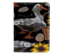 VAPOKF Embroidery Geese Sunflowers Eggs Print Passport Holder Travel Wallet Leather Card Case Cover, 11.5x16.5cm