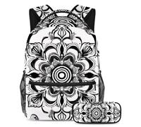 VAPOKF Ethnic Mandala Floral School Bag Set for Teen Girls Boys Kids, Student Bookbag Backpack Rucksack with Pencil Case for Primary Secondary Junior High School