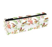 VAPOKF Exotic Bird and Pink Camellia Flower Pencil Cases, PU Leather Pen Bag Student Stationery Organiser Bag Makeup Pouch for Women Girls Boys Kids School Office Supplies