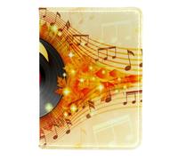 VAPOKF Fallen Leaves Notes and Vinyl Records Passport Holder Travel Wallet Leather Card Case Cover, 11.5x16.5cm