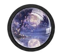 VAPOKF Falling Cherry Blossoms Moon Cabinet Knobs, Premium Door Drawer Knobs, Round Cupboard Handles with Screws, for Kitchen Bedroom Furniture - Pack of 4