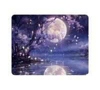 VAPOKF Falling Cherry Blossoms Moon Mouse Pad for Desk - Gaming Mouse Pad with Non-Slip Base Stitched Edges, Rectangle Desk Mat for Keyboard and Mouse