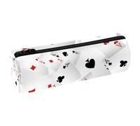 VAPOKF Falling Playing Cards Ace Pencil Cases, PU Leather Pen Bag Student Stationery Organiser Bag Makeup Pouch for Women Girls Boys Kids School Office Supplies