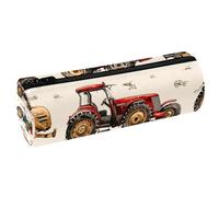 VAPOKF Farm Machinery Print Pencil Cases, PU Leather Pen Bag Student Stationery Organiser Bag Makeup Pouch for Women Girls Boys Kids School Office Supplies