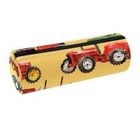 VAPOKF Farm Machinery Tractors Print Pencil Cases, PU Leather Pen Bag Student Stationery Organiser Bag Makeup Pouch for Women Girls Boys Kids School Office Supplies