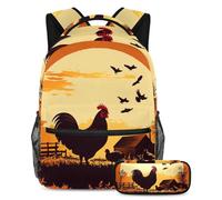 VAPOKF Farmhouse Chicken Duck Animals School Bag Set for Teen Girls Boys Kids, Student Bookbag Backpack Rucksack with Pencil Case for Primary Secondary Junior High School