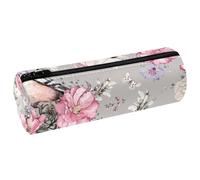 VAPOKF Finch Bird Butterfly on Pink White Rose Print Pencil Cases, PU Leather Pen Bag Student Stationery Organiser Bag Makeup Pouch for Women Girls Boys Kids School Office Supplies