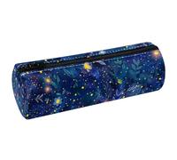 VAPOKF Fireflies Plants Glow PU Leather Barrel Pen Pencil Case Coin Purse Cosmetic Makeup Bag for Student Stationery School Office Storage