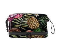 VAPOKF Flamingo Tropical Palm Tree Leaves Pineapple Coconut Pattern Cosmetic Bag for Women and Girls, Travel Toiletry Bag Makeup Handy Pouch Organizer Bag with Brush Compartment