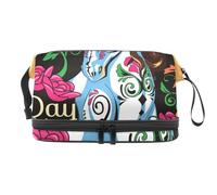 VAPOKF Floral Day of Dead Horse Cosmetic Bag for Women and Girls, Travel Toiletry Bag Makeup Handy Pouch Organizer Bag with Brush Compartment