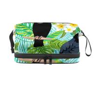 VAPOKF Floral Parrot Painting Cosmetic Bag for Women and Girls, Travel Toiletry Bag Makeup Handy Pouch Organizer Bag with Brush Compartment