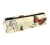 VAPOKF Flower and Butterfly on Paper Letter Print Pencil Cases, PU Leather Pen Bag Student Stationery Organiser Bag Makeup Pouch for Women Girls Boys Kids School Office Supplies