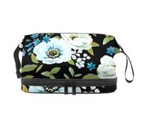 VAPOKF Flowers Anemones Blue Agapanthus Cosmetic Bag for Women and Girls, Travel Toiletry Bag Makeup Handy Pouch Organizer Bag with Brush Compartment