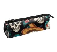 VAPOKF Flowers Hat Mexican Skull Pen Bag Stationery Pouch Pencil Bag Cosmetic Pouch Bag Compact Zipper Bag