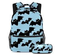 VAPOKF Flying Bat with Horror Yellow Eyes School Bag Set for Teen Girls Boys Kids, Student Bookbag Backpack Rucksack with Pencil Case for Primary Secondary Junior High School