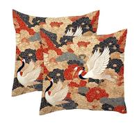 VAPOKF Flying Cranes on Seamless Flowers Pattern Pack of 2 Pillow Covers 45x45cm, Farmhouse Throw Pillow Covers Square Cushion Case for Spring Home Sofa Couch Decoration