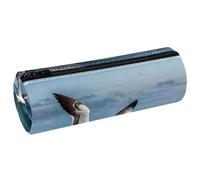 VAPOKF Flying Seagull PU Leather Barrel Pen Pencil Case Coin Purse Cosmetic Makeup Bag for Student Stationery School Office Storage