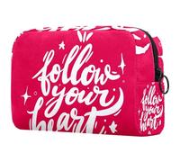 VAPOKF Follow Your Heart Red White Cosmetic Bag for Women, Travel Toiletries Bags Large Makeup Handy Pouch Organizer Bag with Zipper